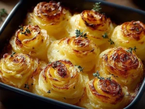 Delicious Duchess Potatoes elegantly piped on a plate, garnished for presentation.