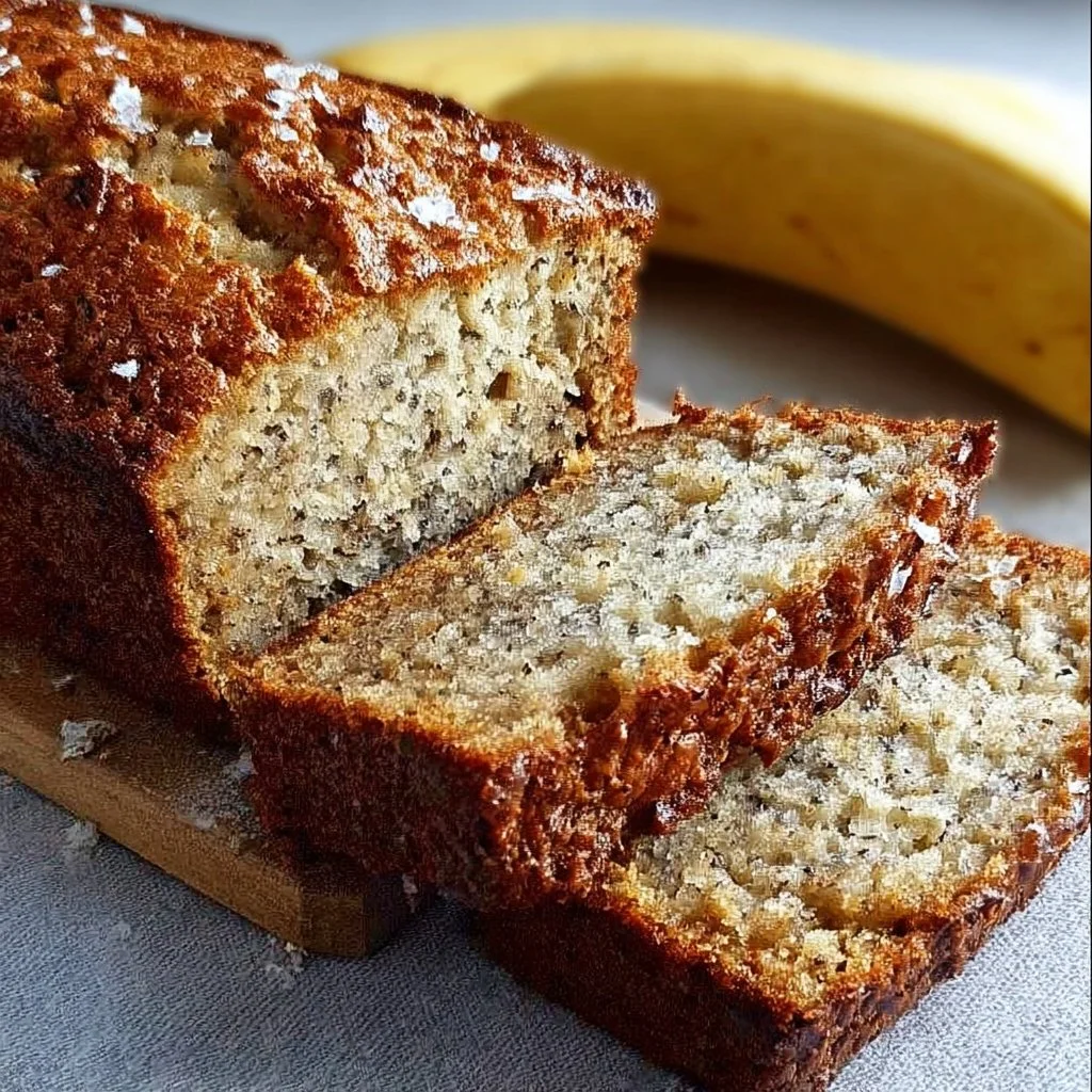 Loaf of easy moist banana bread fresh out of the oven