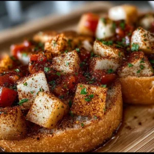 Delicious fall bruschetta topped with seasonal ingredients like pumpkin and herbs.