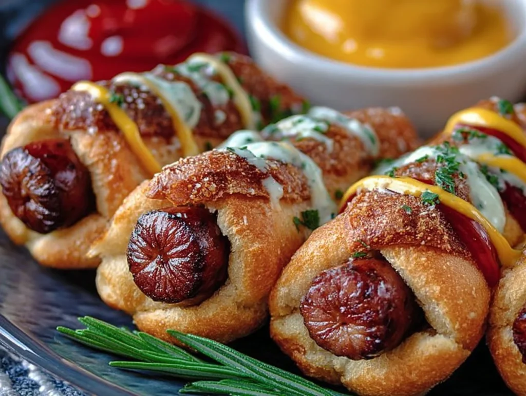 Plate of festive mini hotdogs for holiday celebrations