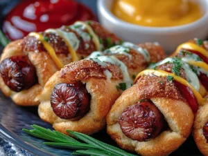 Plate of festive mini hotdogs for holiday celebrations