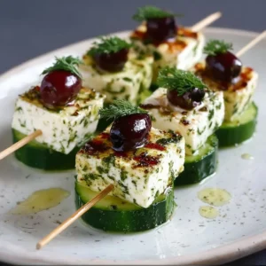 Feta skewers with cucumber ready for serving, a delicious appetizer