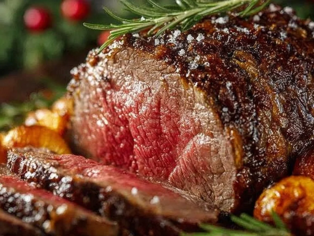Gourmet roast beef served with herbs and vegetables