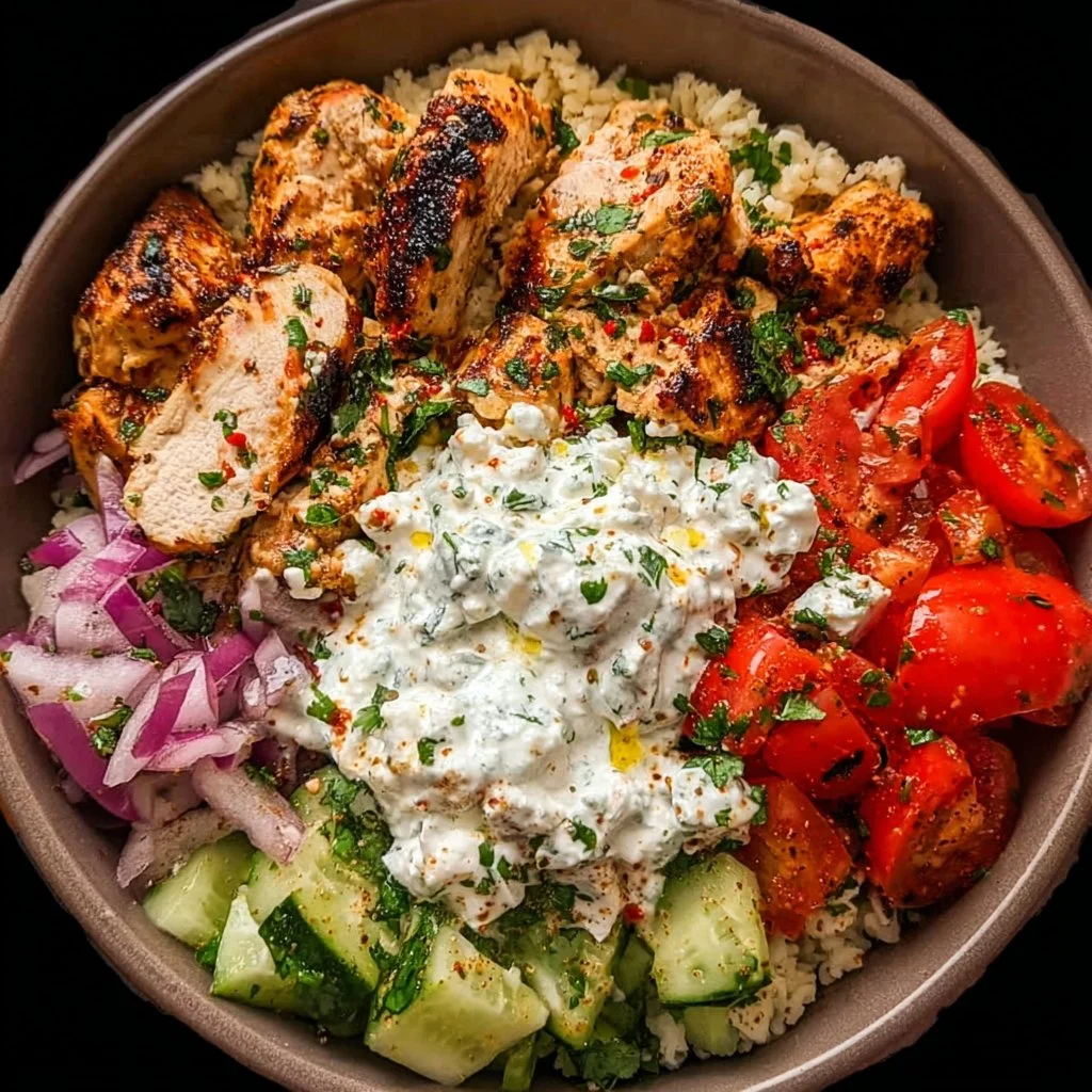Greek Chicken Bowl with fresh vegetables and flavorful seasoning