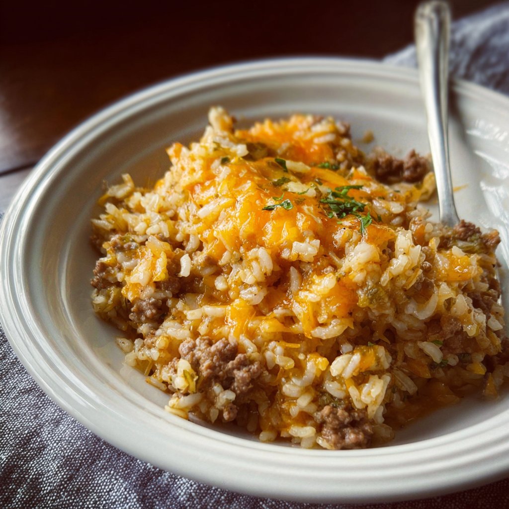 Cheesy Ground Beef and Rice Casserole
