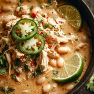 Healthy high protein white chicken chili in a bowl with toppings