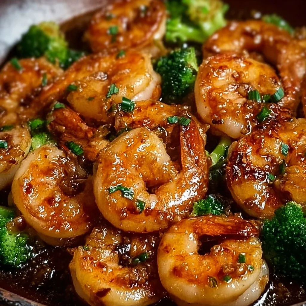 High-protein honey garlic shrimp dish served with vegetables