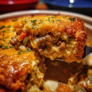 Delicious Hobo Casserole with ground beef and vegetables in a baking dish.
