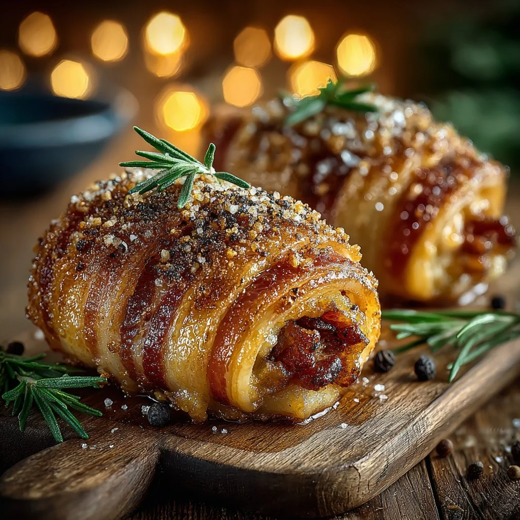 Holiday Pigs in a Blanket appetizer on a festive table