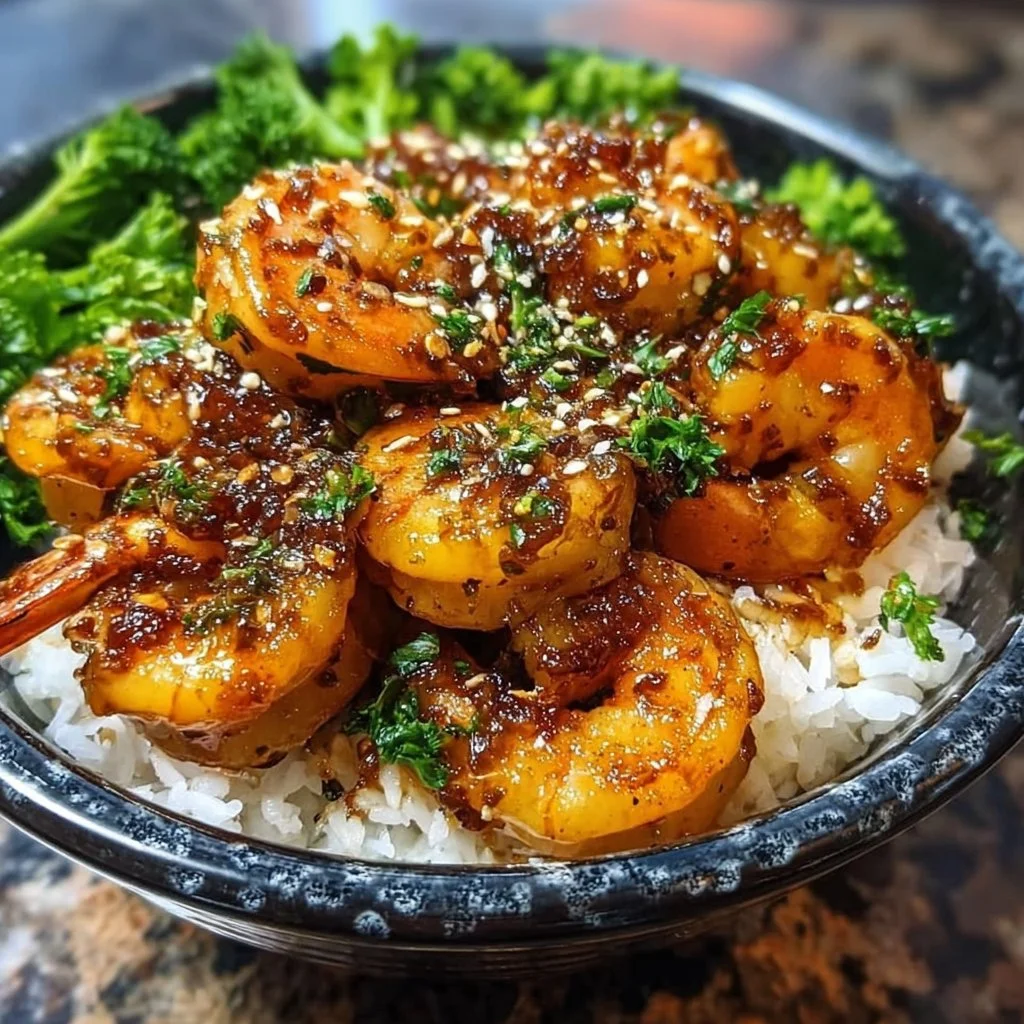 Honey Garlic Shrimp Bowls with vibrant vegetables and rice for a delicious meal