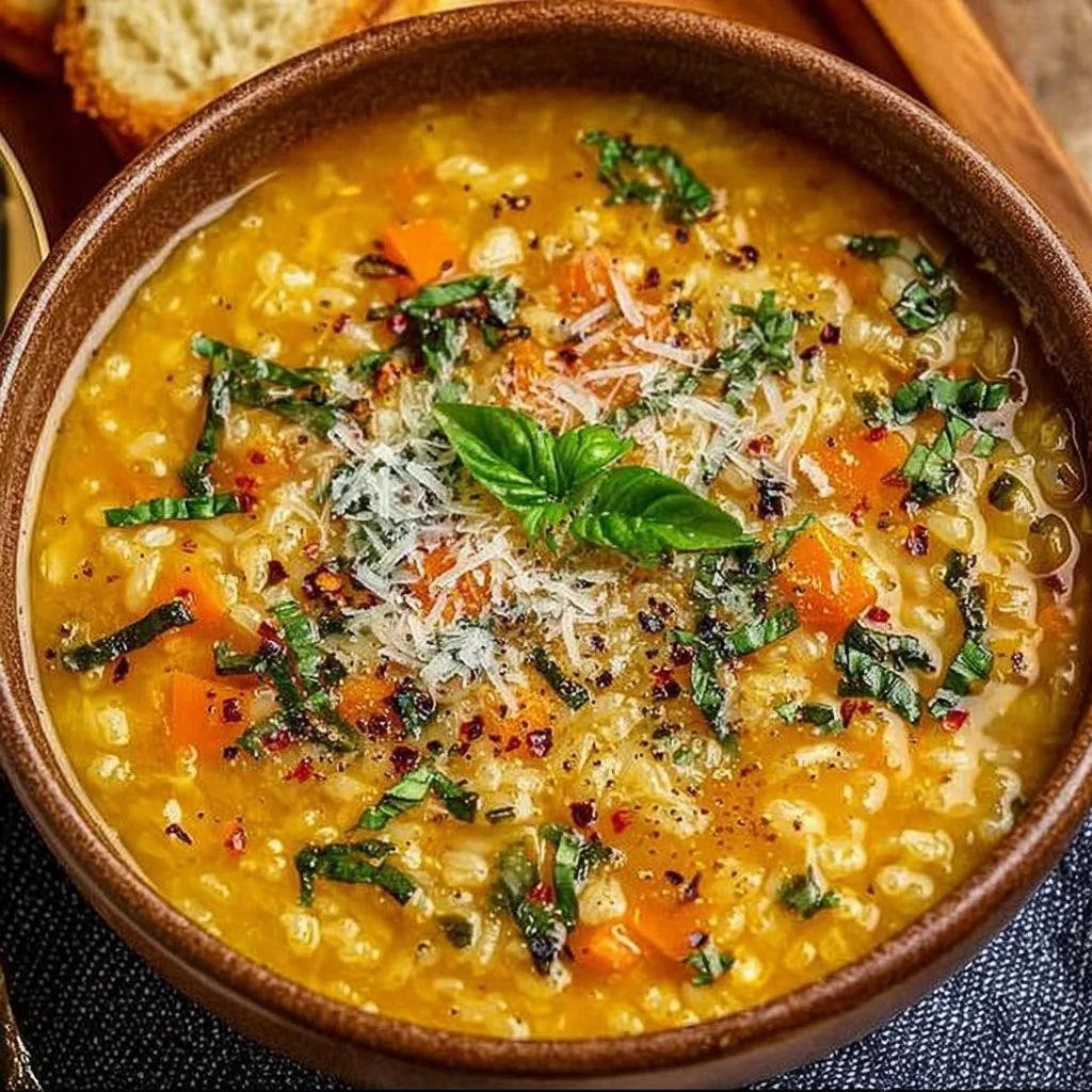 Bowl of Italian Penicillin Soup garnished with herbs and spices