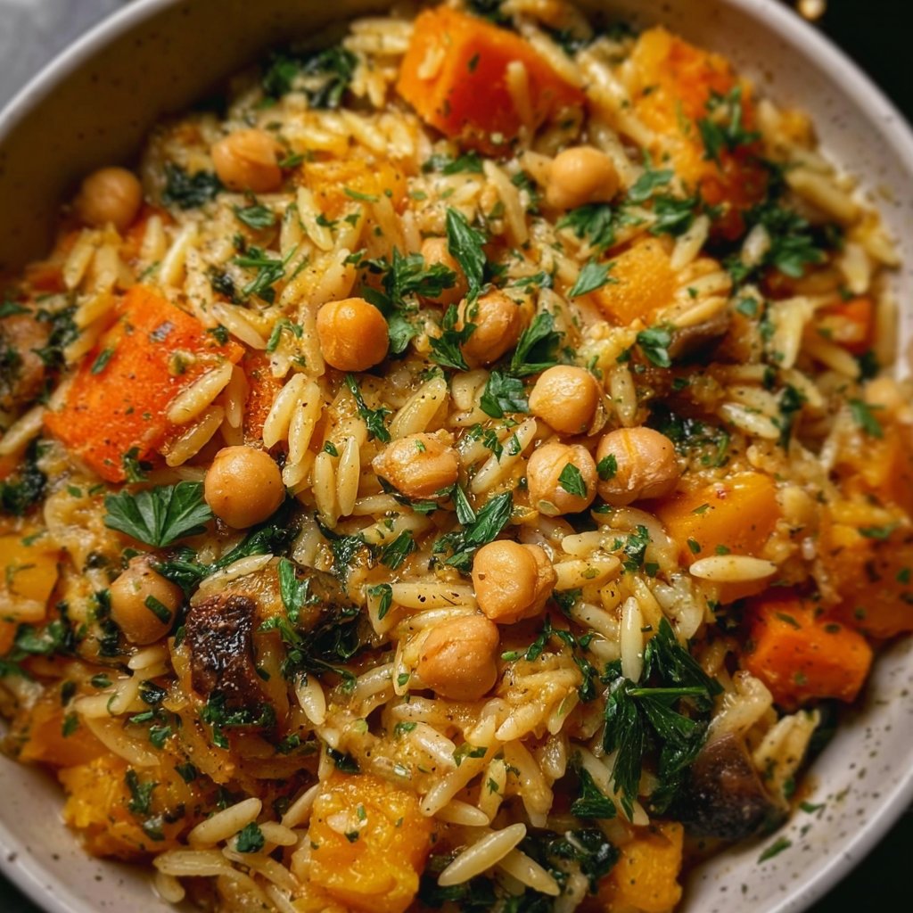 One Pot Fall Vegetable Orzo and Chickpeas Recipe