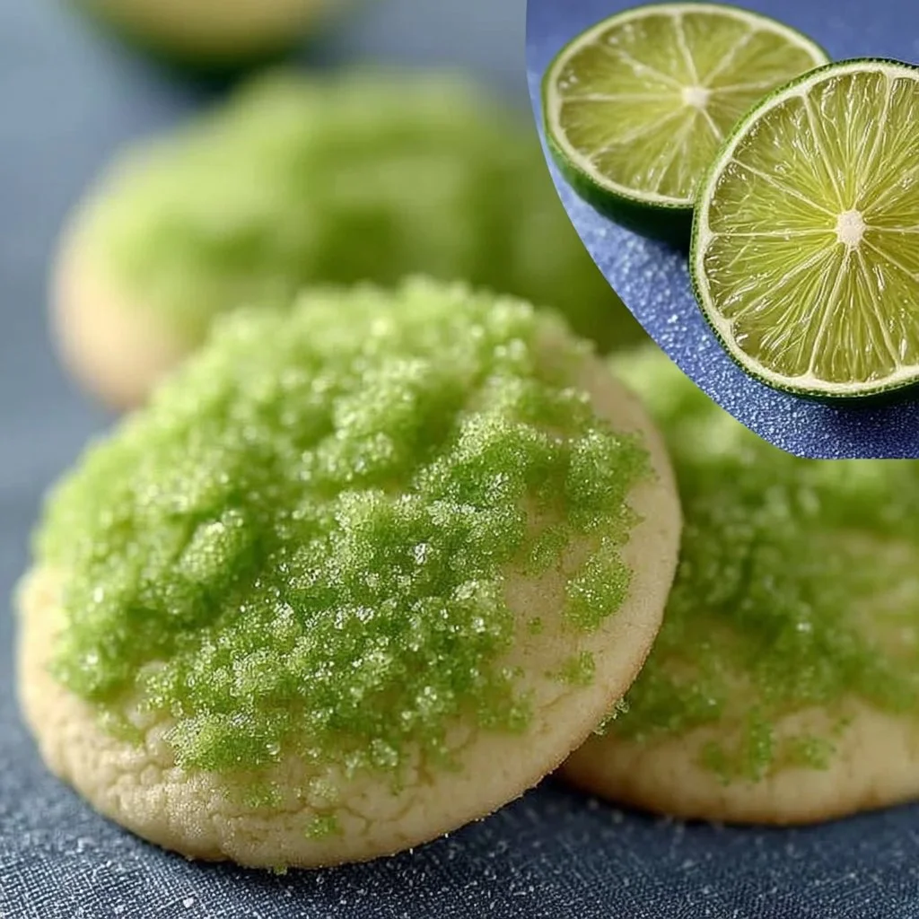 A plate of delicious lime sugar cookies with vibrant green lime zest.