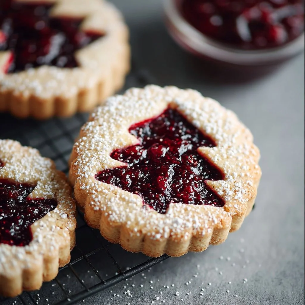Delicious homemade Linzer Cookies with almond flavor and fruit filling