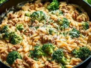 One-Pot Ground Turkey Orzo dish served in a bowl