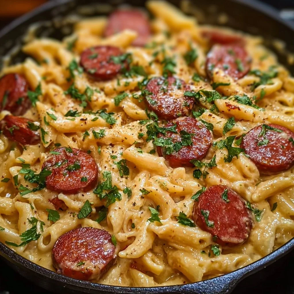 One Pot Kielbasa Pasta dish with sausage and vegetables