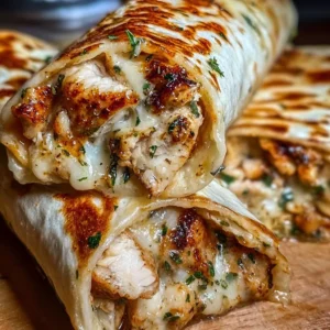 Delicious cheesy garlic chicken wraps with melted cheese and tender chicken