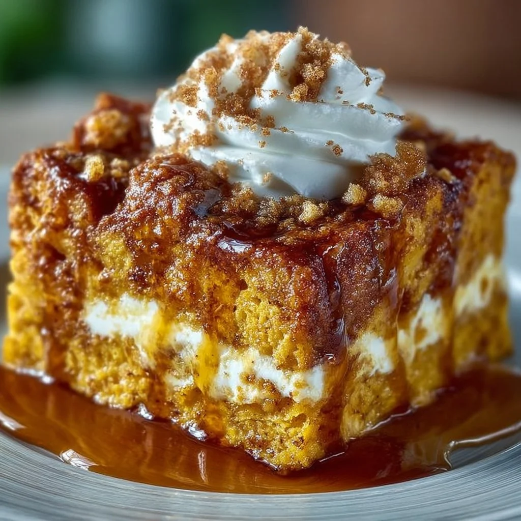 Delicious Overnight Pumpkin French Toast Casserole topped with maple syrup and spices
