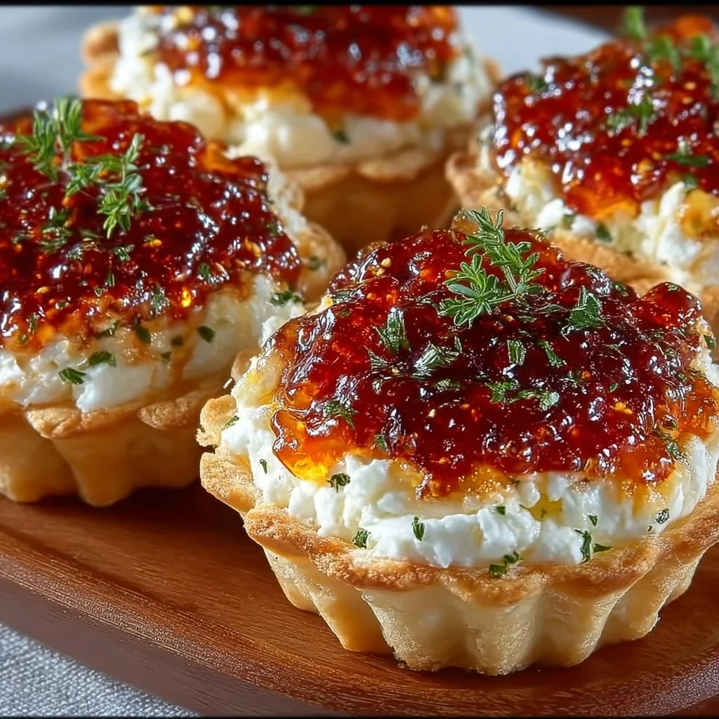Pepper jelly dip appetizer served with cream cheese and crackers.