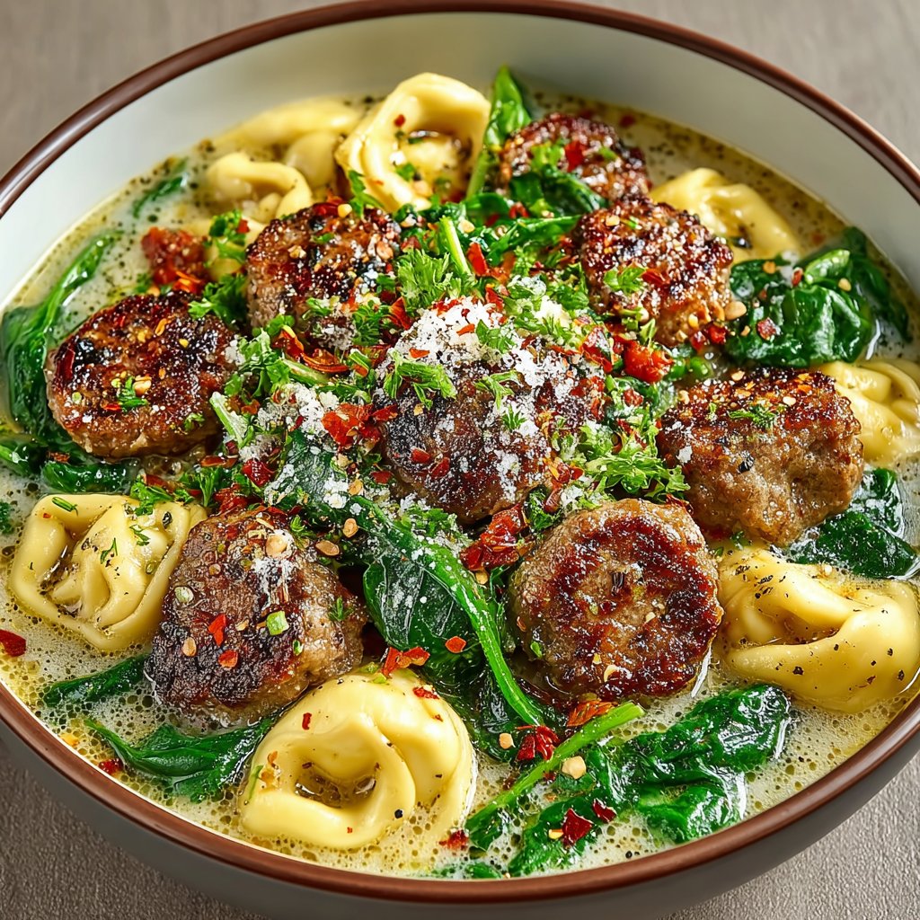 Sausage Tortellini Soup with Spinach