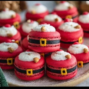 Festive Santa Claus Macarons decorated for Christmas celebrations
