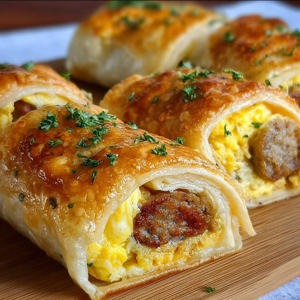 Sausage egg breakfast roll-ups - a quick and easy morning treat.