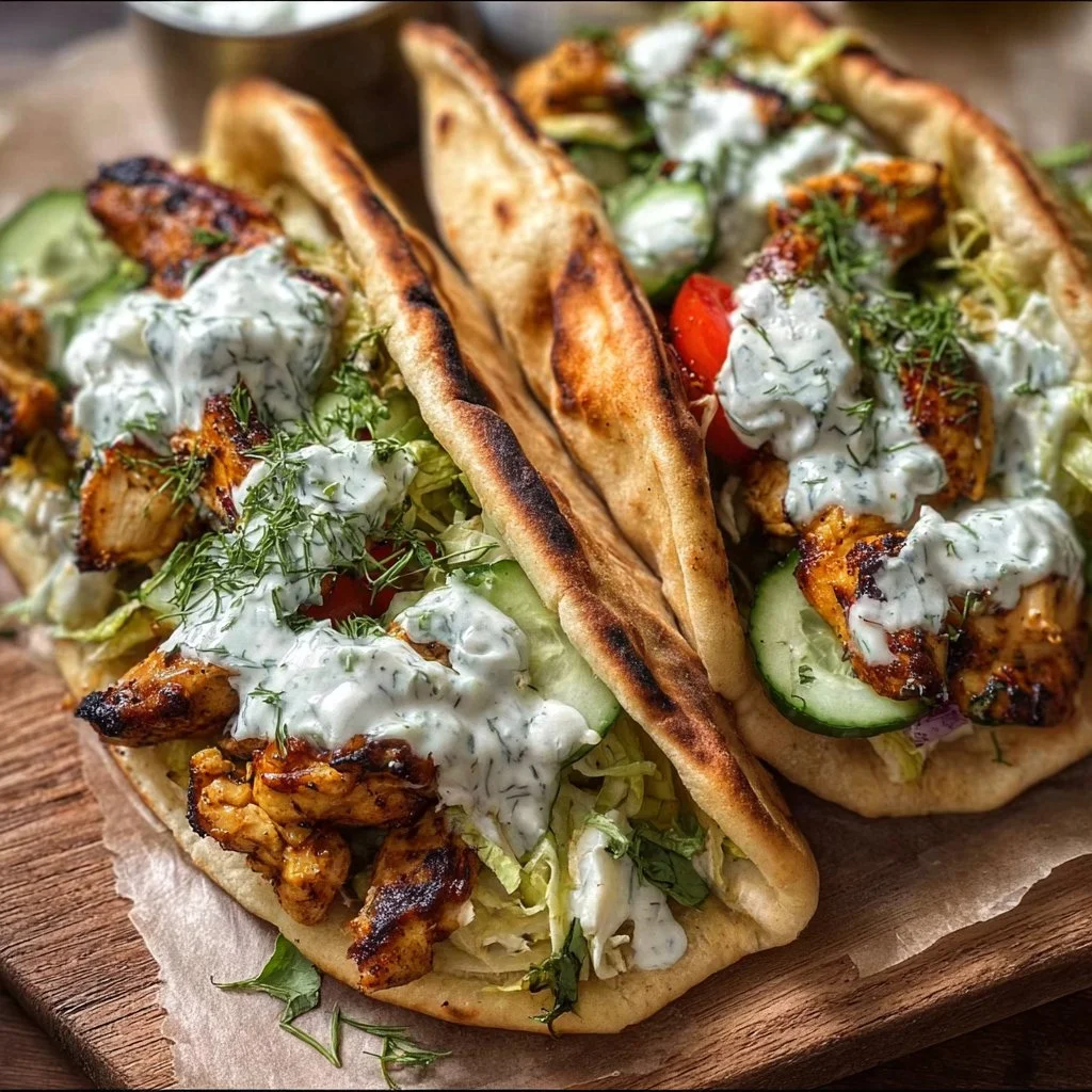 Sheet pan chicken pitas topped with herby ranch dressing