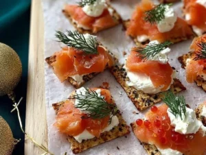Elegant smoked salmon canapés served on a platter