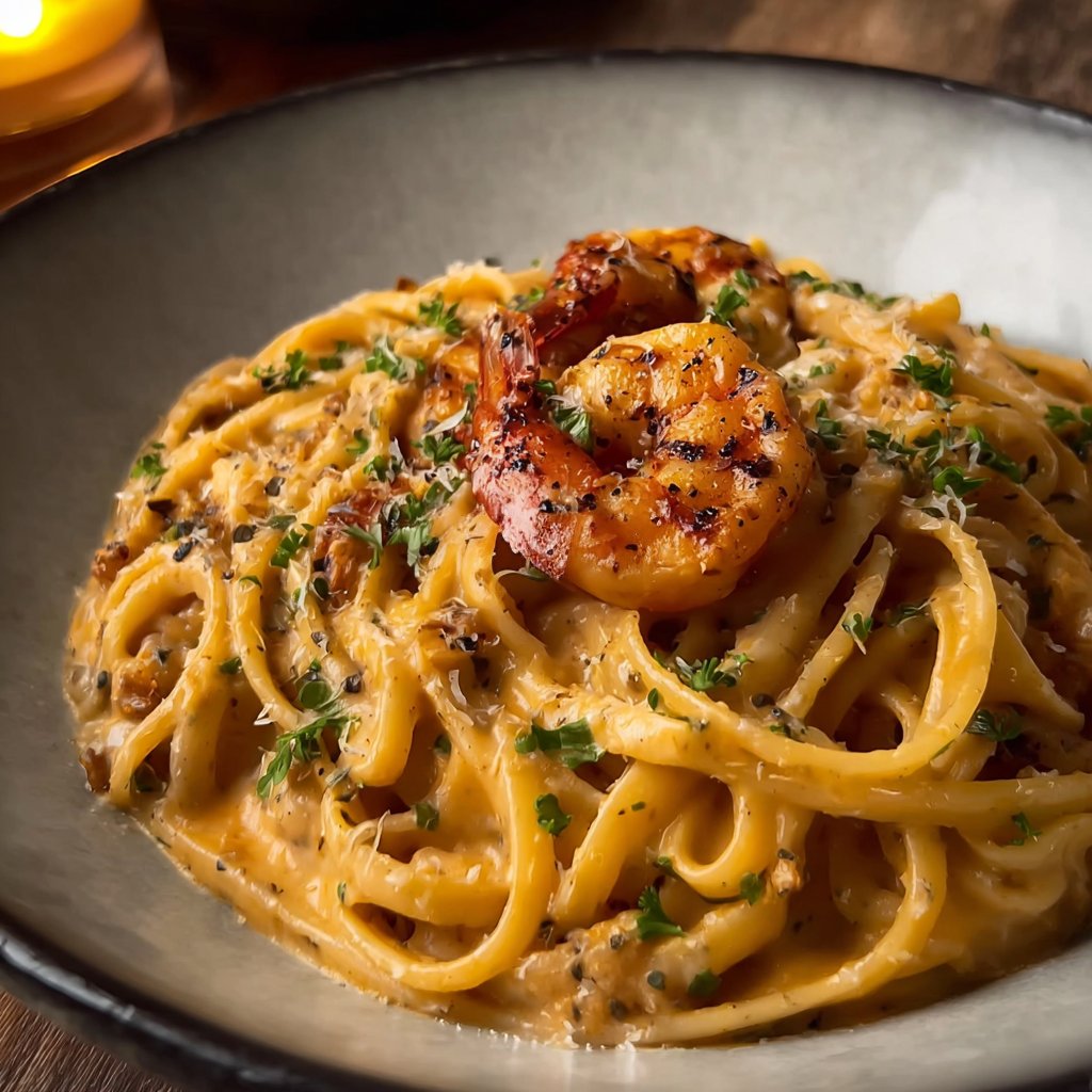 Easy Creamy Shrimp Linguine Recipe (with Garlic)