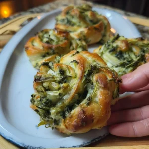 Delicious spinach artichoke swirls baked to golden perfection.