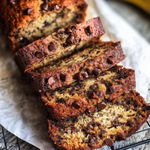Super moist chocolate chip banana bread fresh out of the oven