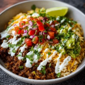 Delicious Taco Rice Bowl with fresh ingredients and vibrant toppings