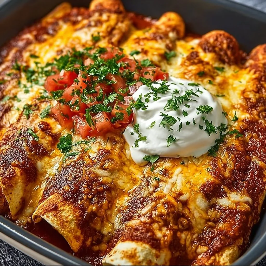 Delicious quick and easy chicken enchiladas topped with cheese and sauce