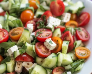 Fresh Tomato Cucumber Avocado Salad made in just 15 minutes with healthy ingredients.