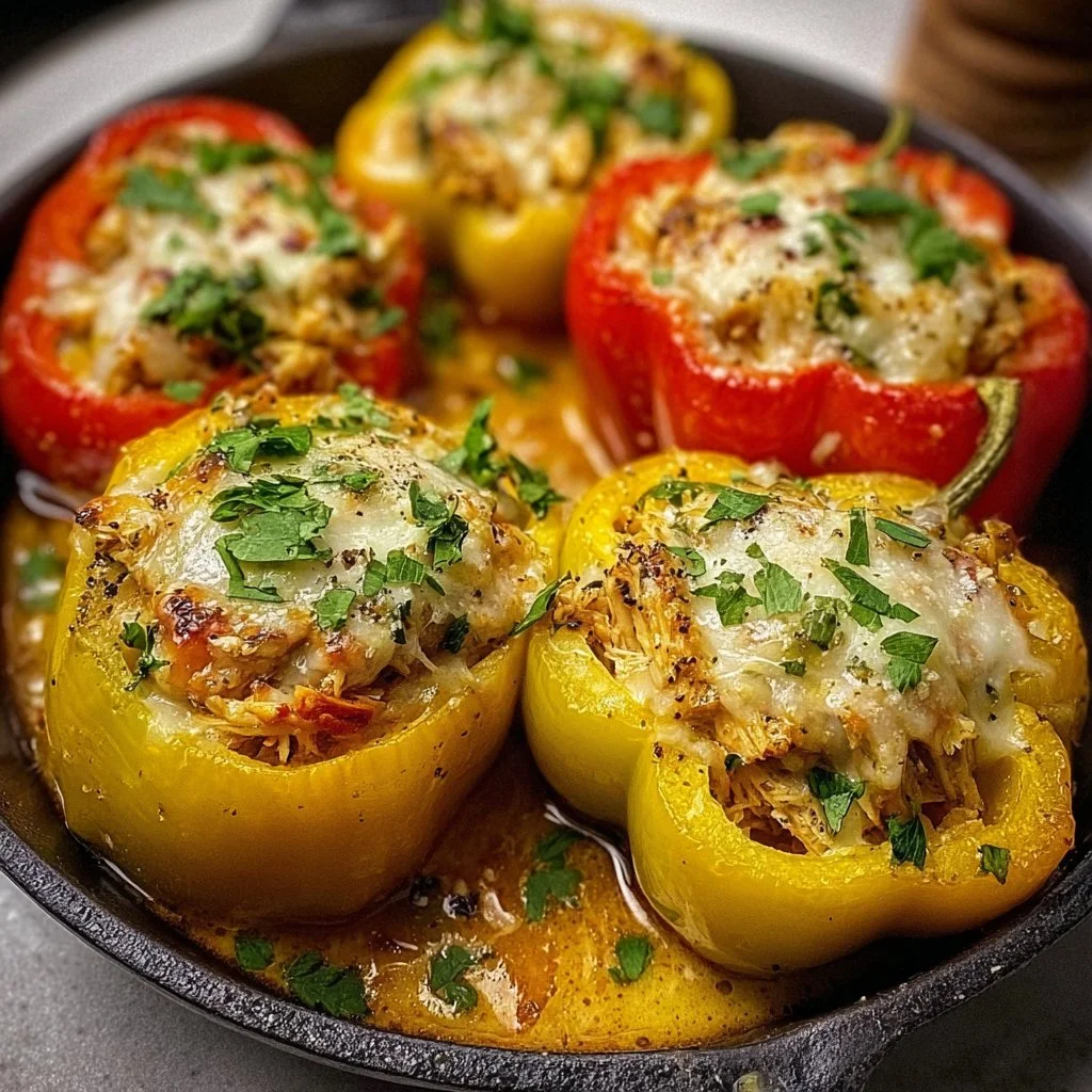 White chicken chili stuffed peppers recipe with fresh ingredients