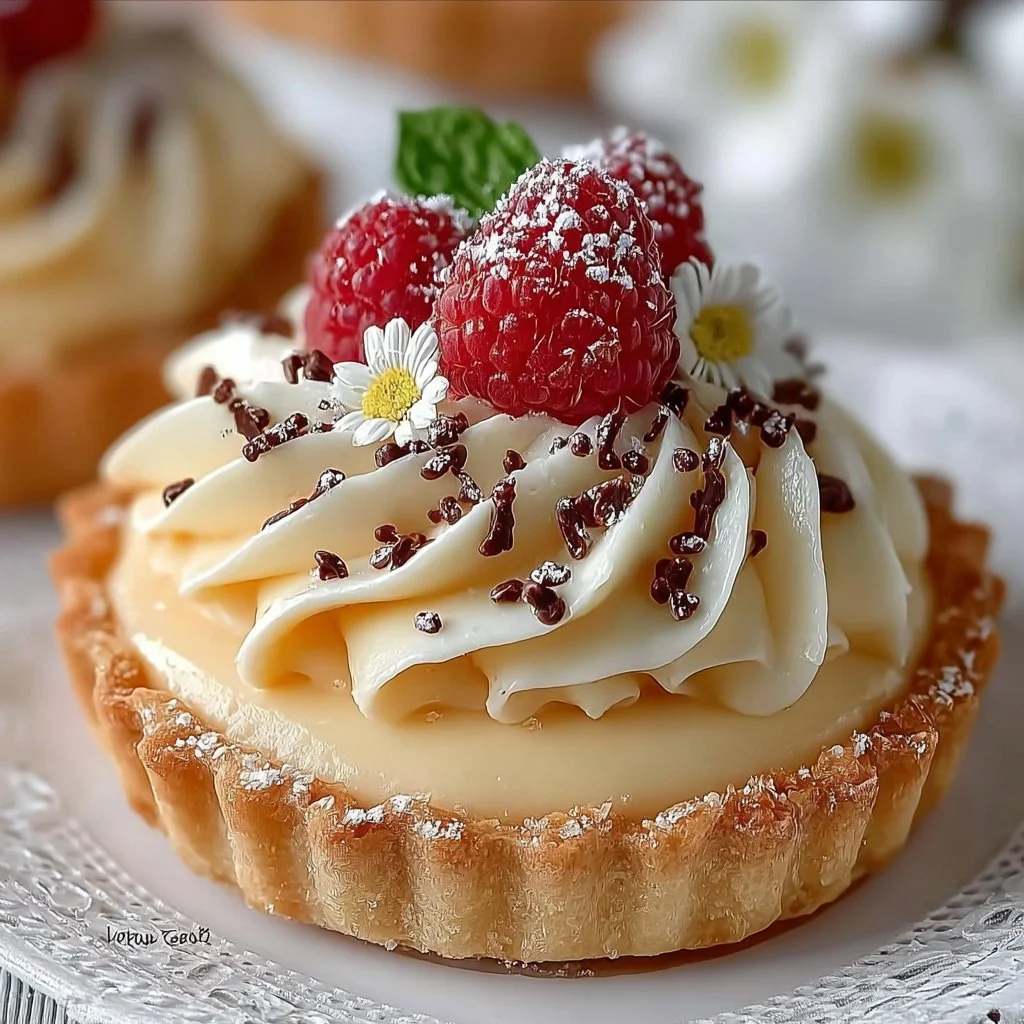 Delicious white chocolate mousse tart topped with berries and mint