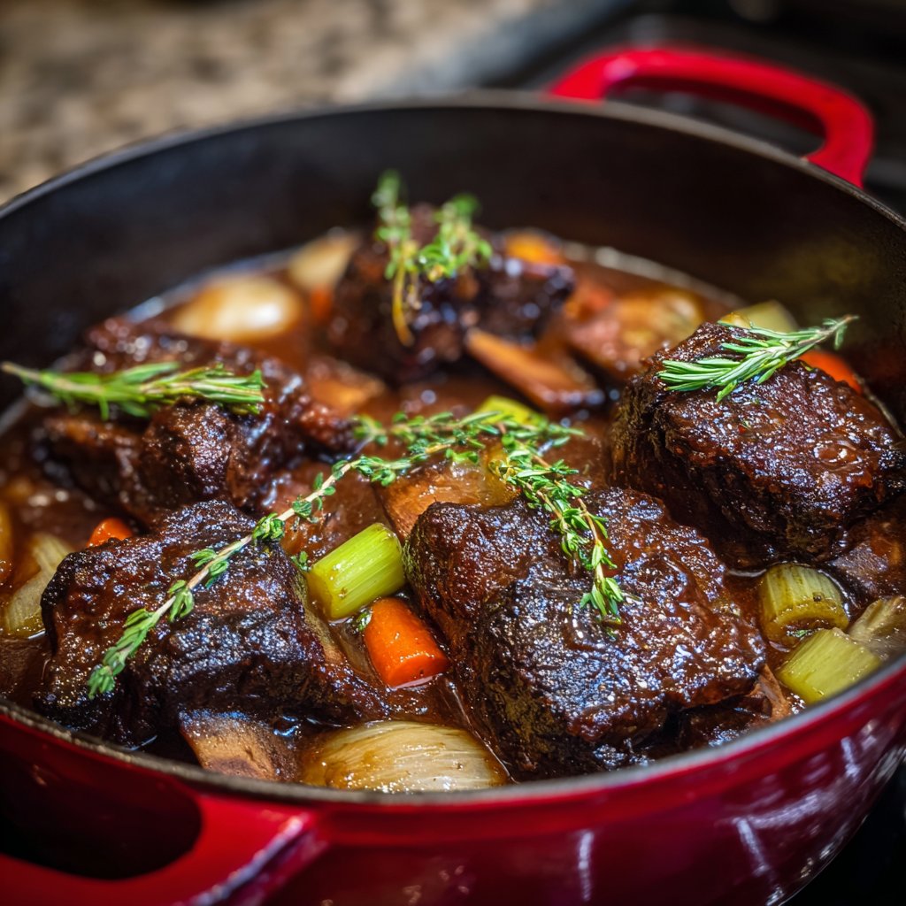 Red Wine Braised Short Ribs in Dutch Oven