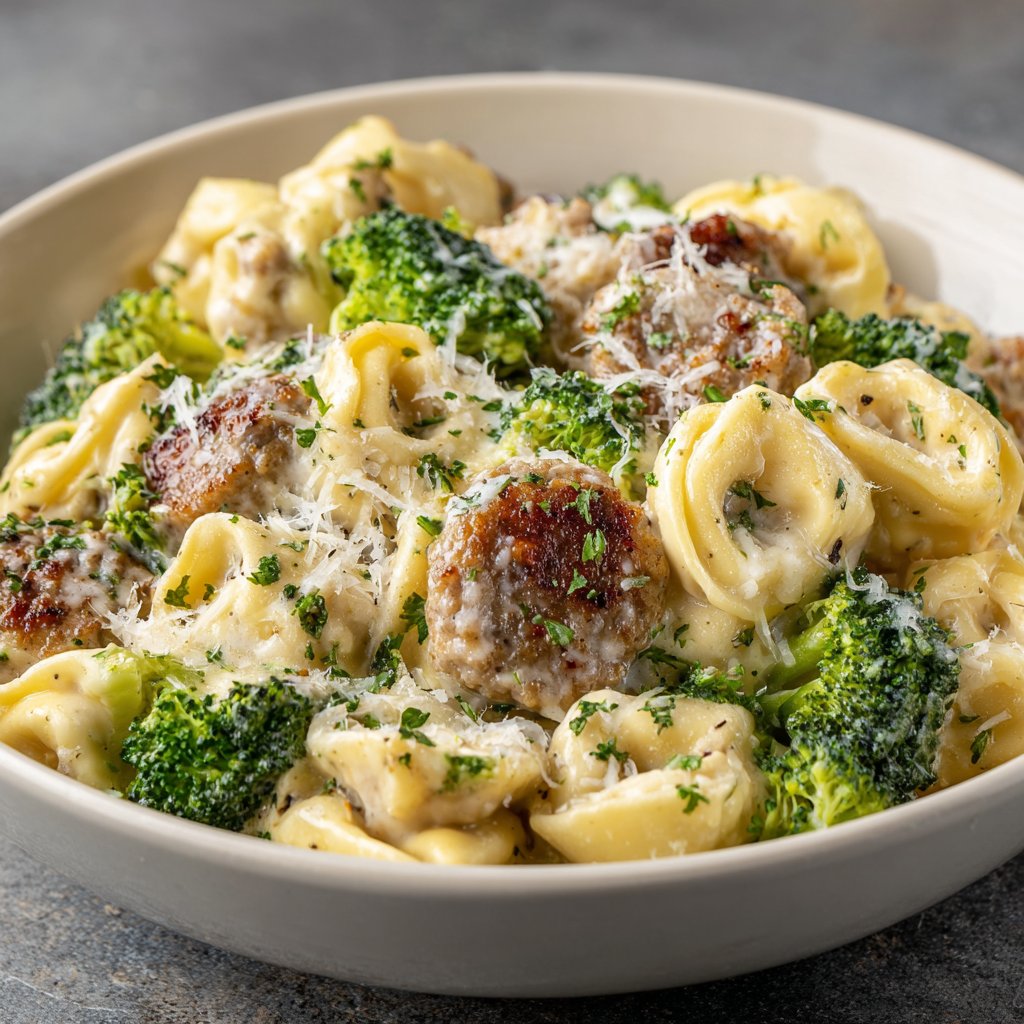 Creamy Garlic Parmesan Tortellini with Sausage and Broccoli