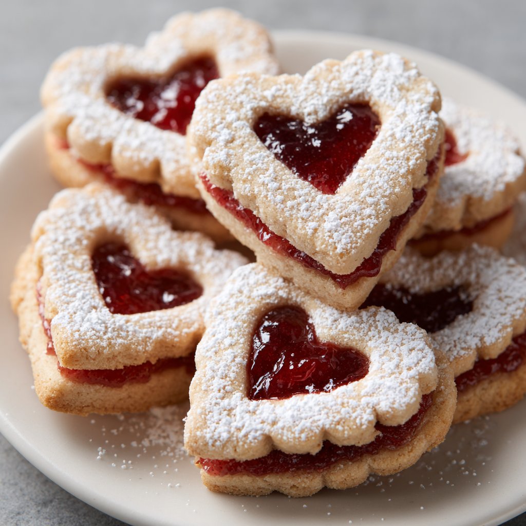 Linzer Strawberry Heart Cookies