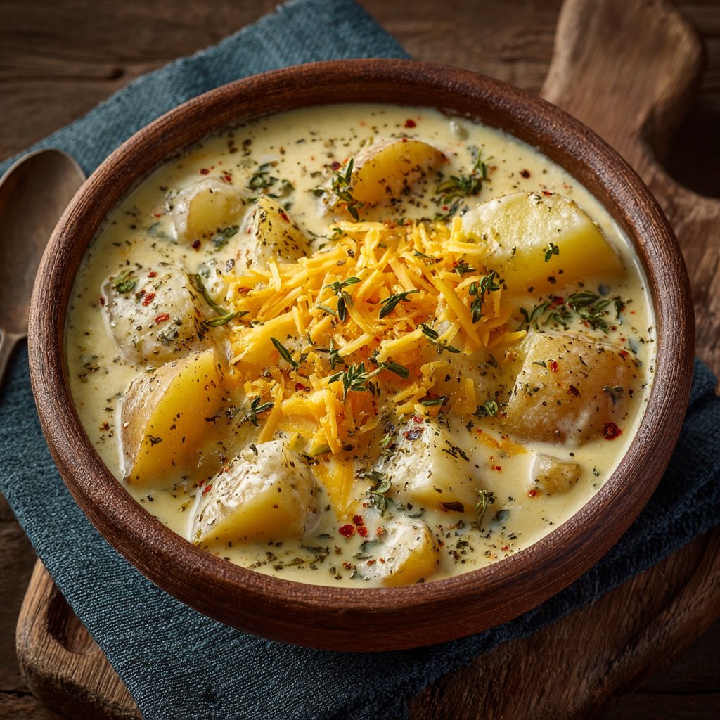 Hearty Cheddar Garlic Herb Potato Soup Recipe