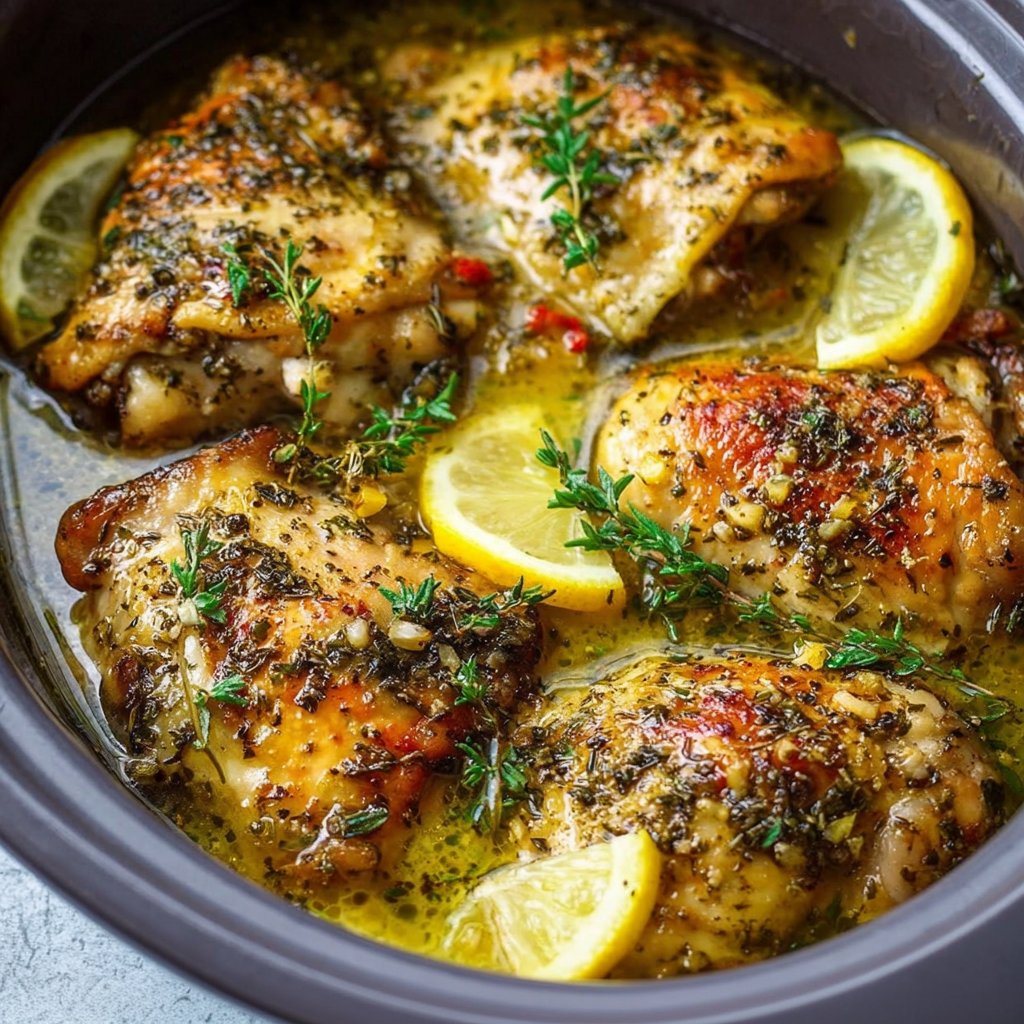 Crockpot Lemon Garlic Chicken Thighs