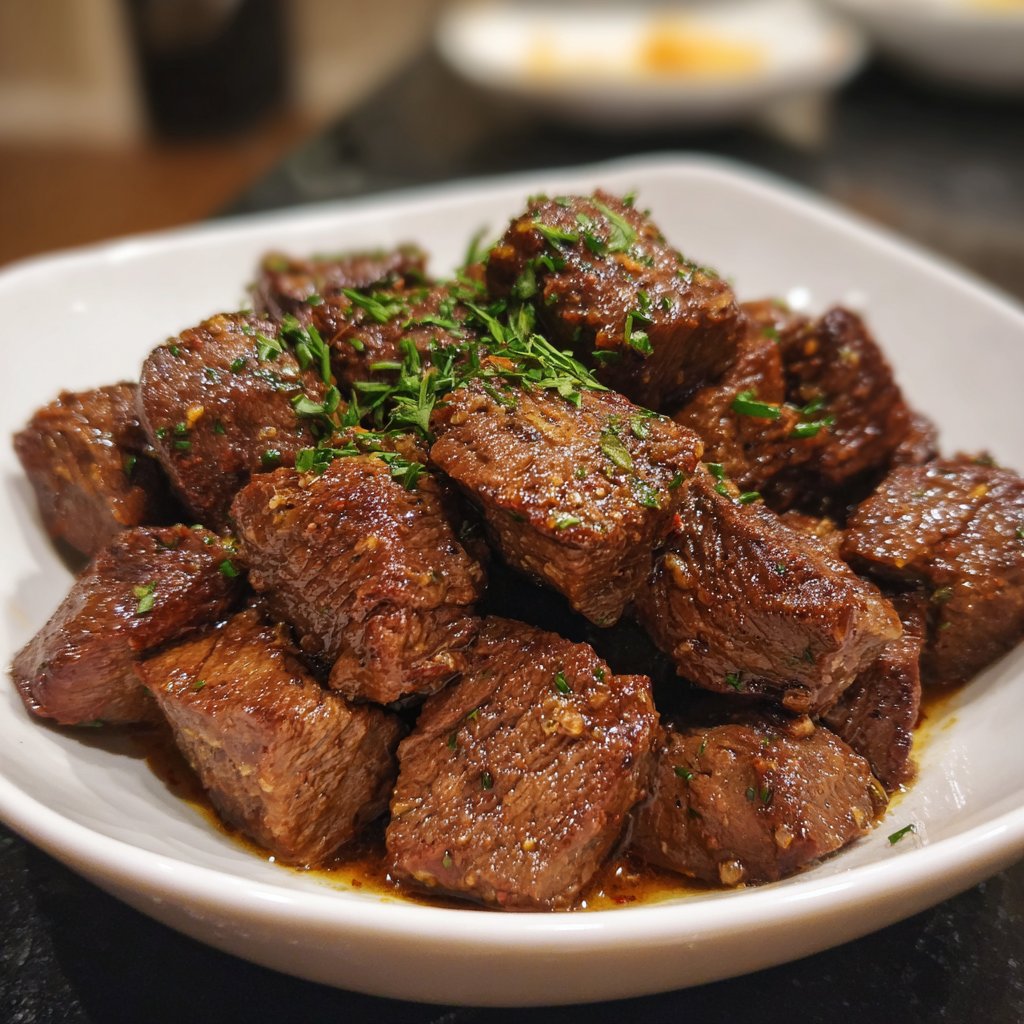 High Protein Slow Cooker Garlic Butter Beef Bites