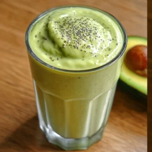 Creamy avocado cottage cheese smoothie in a glass with fresh ingredients