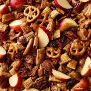 Delicious Caramel Apple Pie Party Mix with apples and caramel flavor