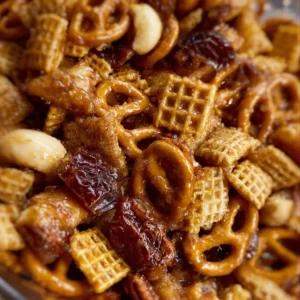 Delicious Caramel Snack Mix with nuts and pretzels