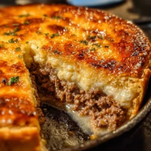 Cheesy beef pie with golden crust and savory filling