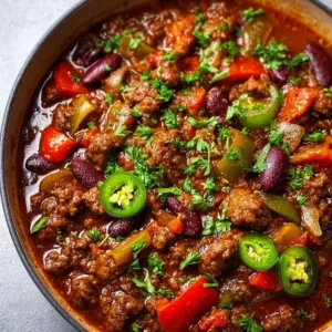 Delicious bowl of Chili Con Carne served with toppings and herbs