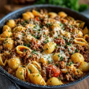 Creamy beef and shells dish served in a bowl, perfect for a comforting meal