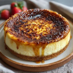 Delicious Crème Brûlée Cheesecake with a caramelized sugar crust
