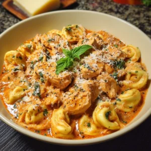 CrockPot Chicken Tortellini served in a bowl, garnished with parsley